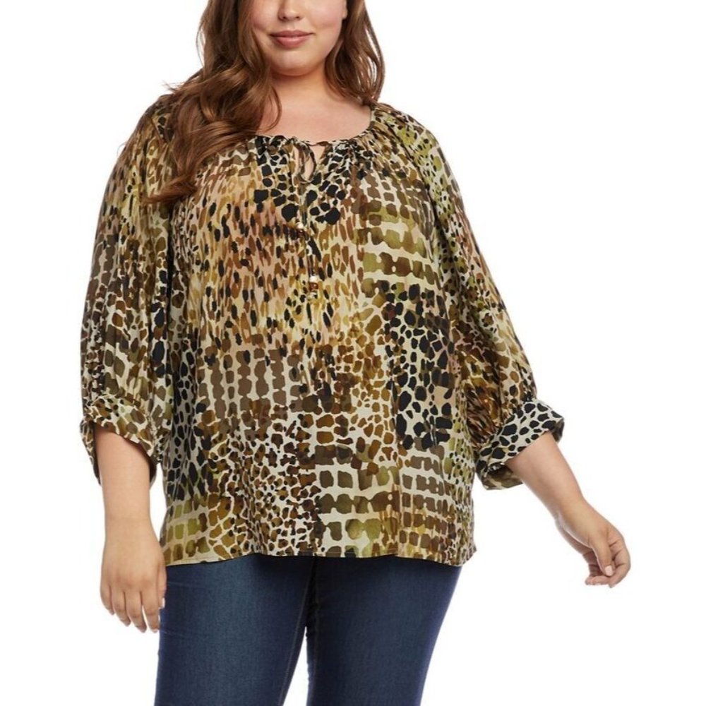 Karen Kane Womens Size 0X On Safari Animal Print Peasant Top NEW